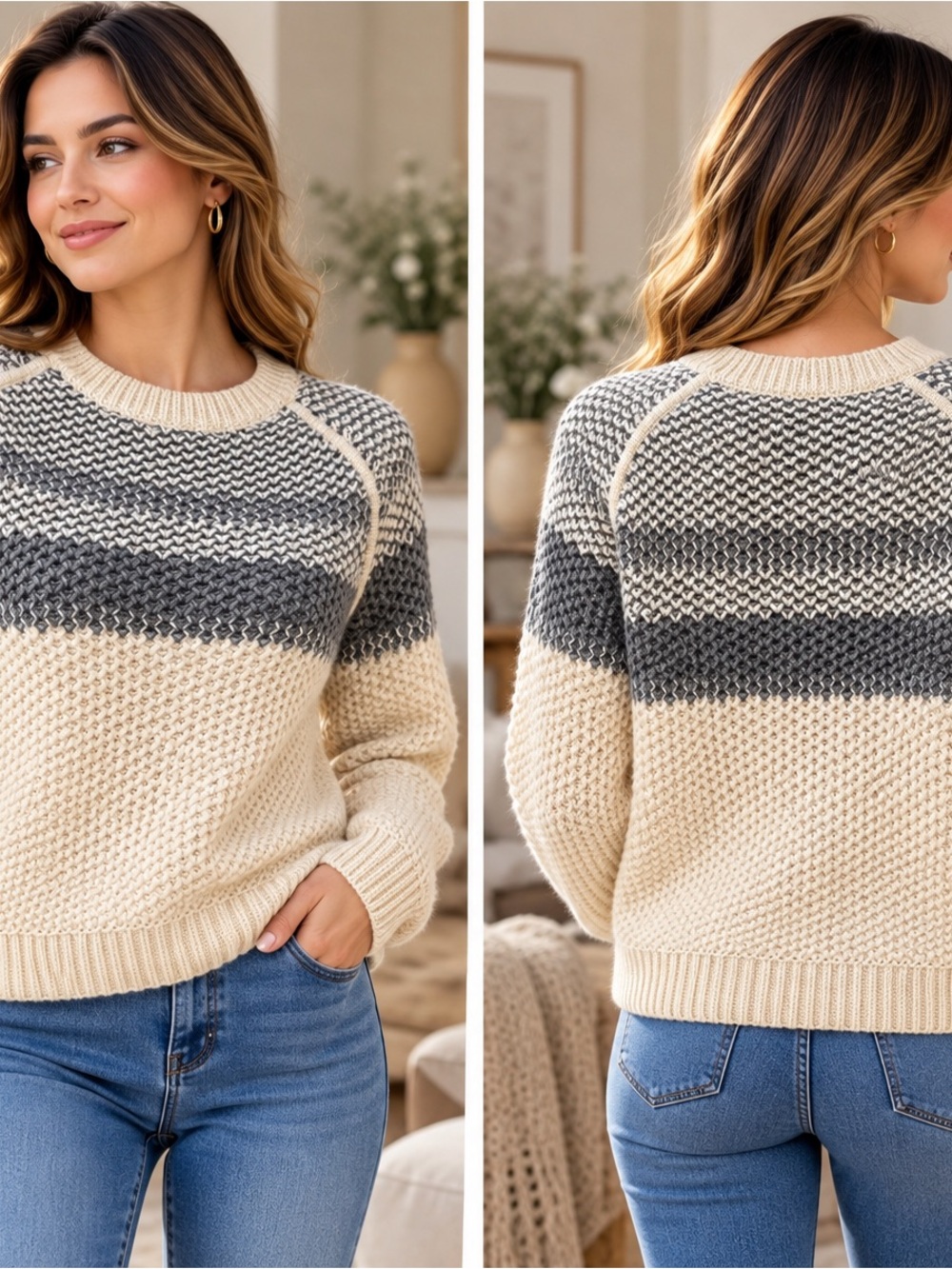 Theory 100% Wool Chunky Knit Colorblock Sweater Size P